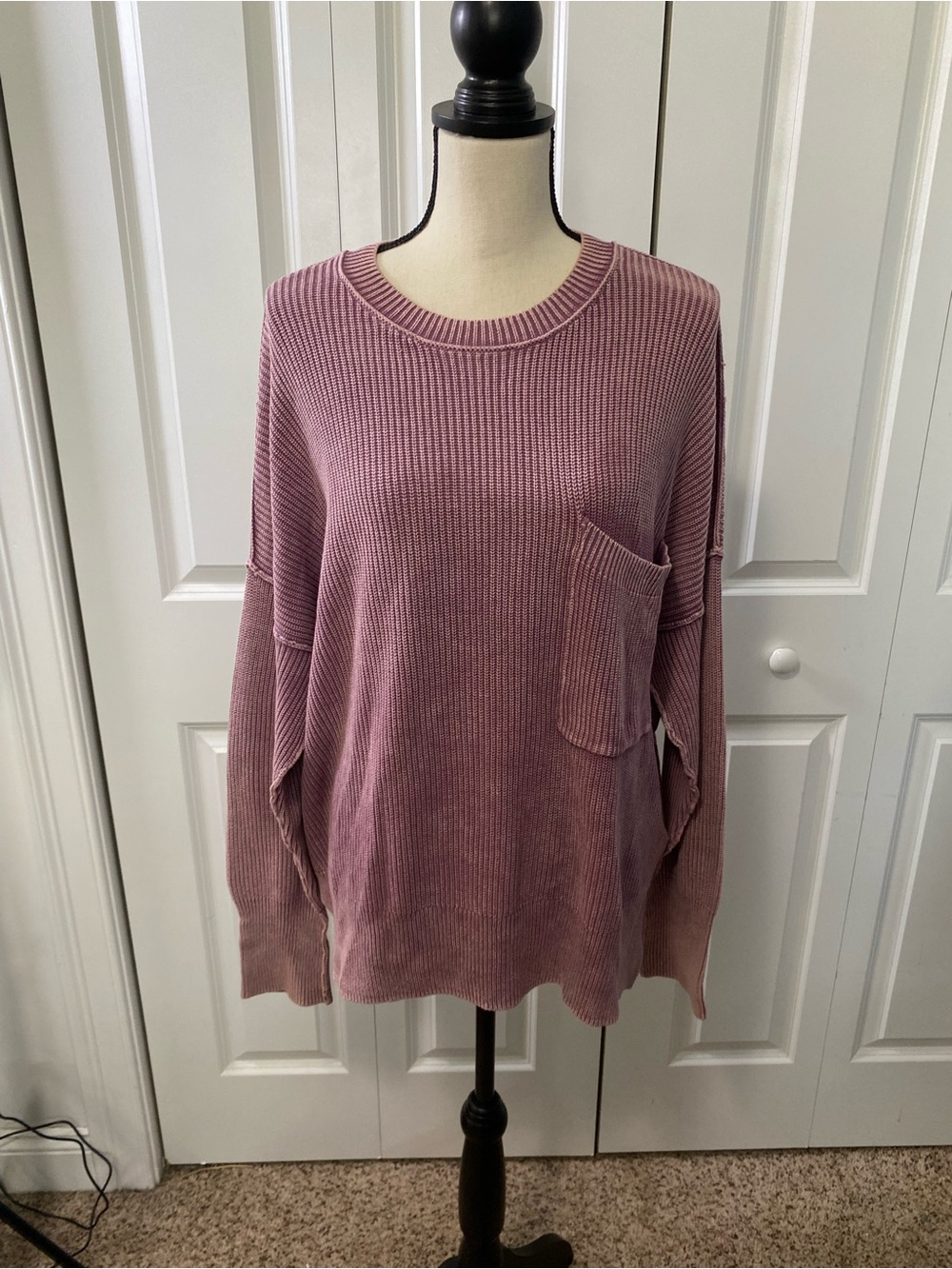 pistola Ribbed Pocket Crew Sweater in Dusty Mauve